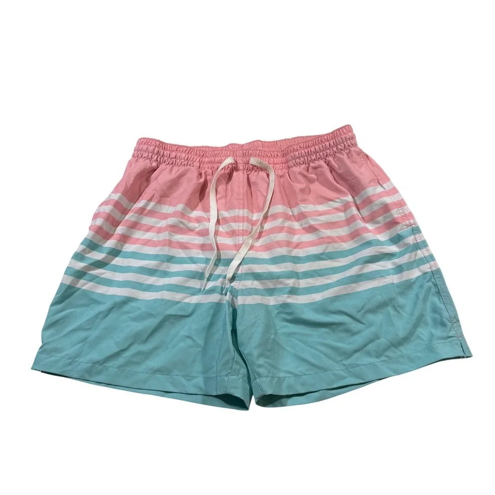 Chubbies Swim Trunks XL Pink Turquoise Stripe Beach Shorts Beach Resortwear
